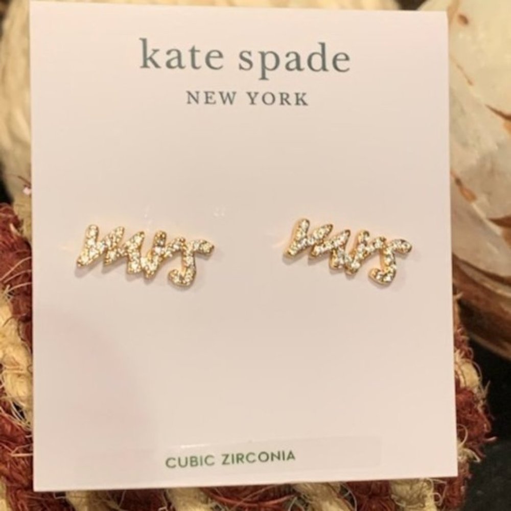 NWT Kate Spade MRS Pave Stud Earrings - gold tone